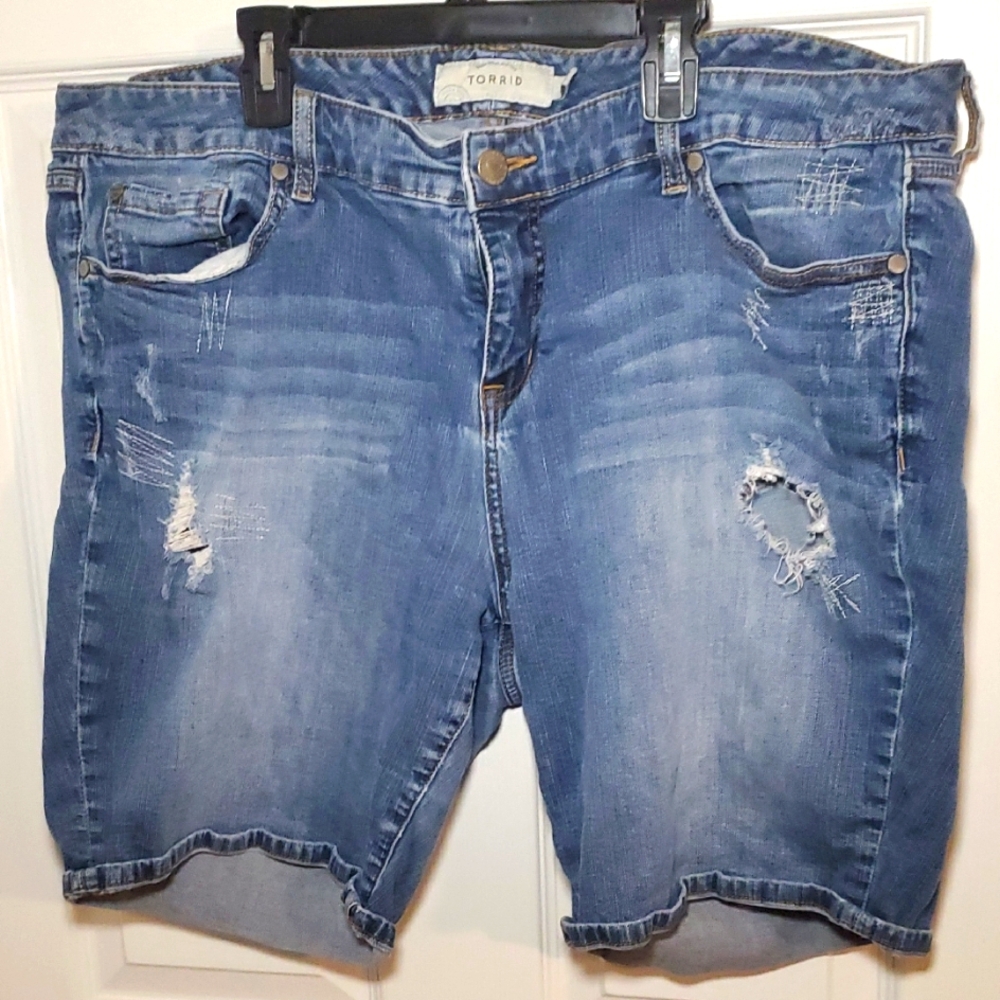 Torrid Blue Ripped Denim Shorts
